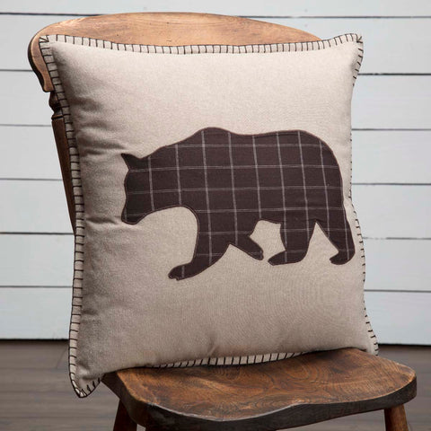 Wyatt Bear Applique Pillow, Bear, Khaki, Crimson, Black, Moss Green, Plaid Primitive Country Farmhouse Pillow Bedding Home Decor & Accessories.
