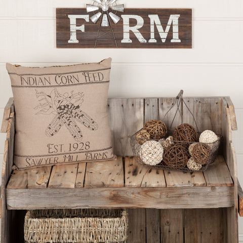 Sawyer Mill Charcoal Farmhouse Rustic Corn Feed 18x18 Decorative Throw Pillow