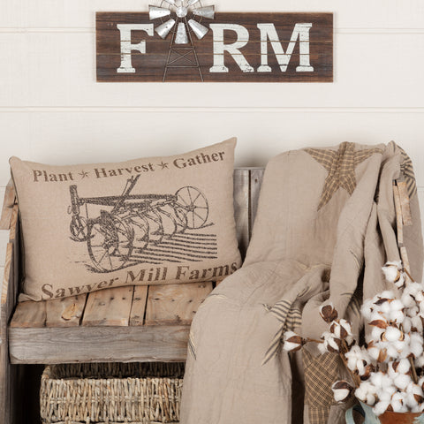 Sawyer Mill Farmhouse Rustic Charcoal Gray Plow Lumbar Throw Pillow 14x22 Decorative Accent