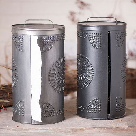 Punched Tin Paper Towel Dispenser in Smokey Black, Primitive Country Farmhouse Lighting Kitchen Bath Home Décor & Acessories