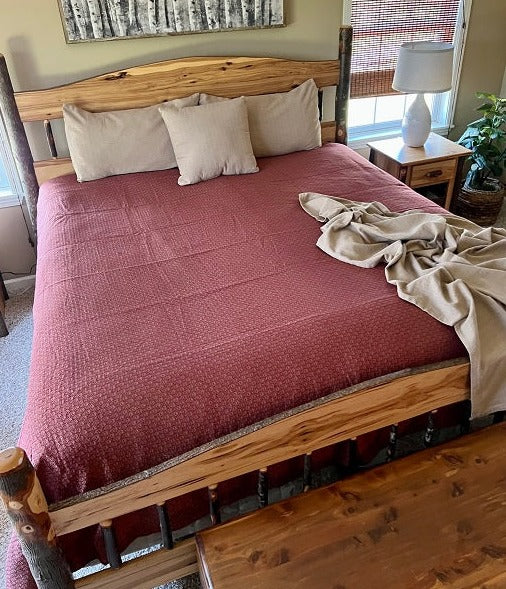 Cherry Blossom Red Tan King Bed Coverlet 110"X120"