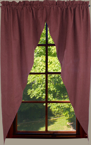 The Primitive Ticking Wine Romantic Swag freatures classic wine with tan ticking pattern and provides a soft finished look to your window. 