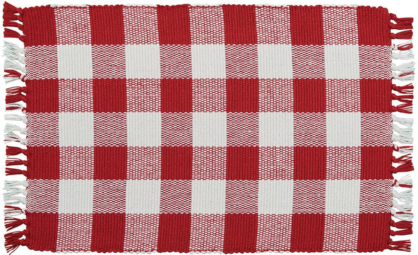 Wicklow Yarn Red & Cream Buffalo Check Placemat Measures: 13" X 19" Primitive Country Farmhouse Home Table Kitchen Decor.