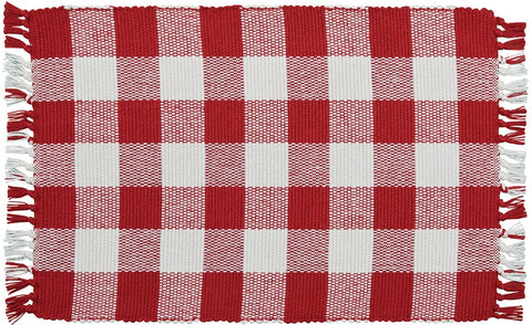 Wicklow Yarn Red & Cream Buffalo Check Placemat Measures: 13" X 19" Primitive Country Farmhouse Home Table Kitchen Decor.