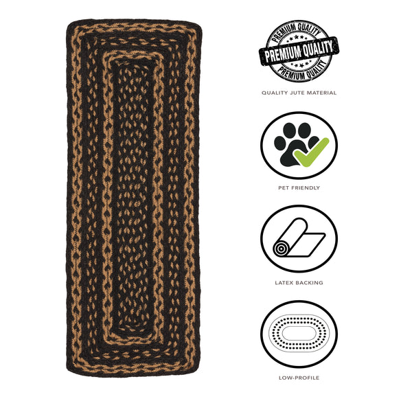 Black & Tan Jute Stair Tread Rect Latex 8.5x27