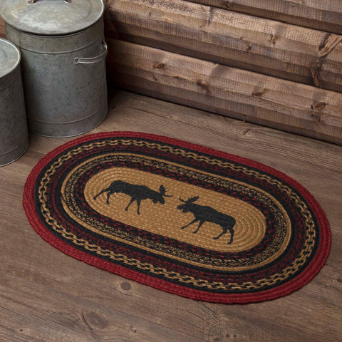 Cumberland Stenciled Moose Jute Rug Oval 20x30