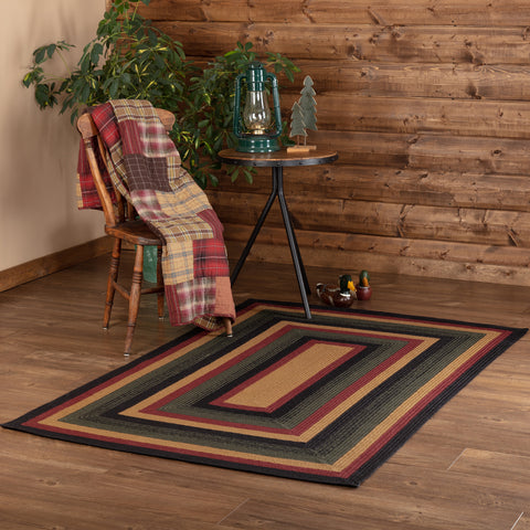 Wyatt Jute Rug 48x72 rustic rug features beautiful concentric braids of black, crimson, dark tan, and army green jute that completes the look of your cabin, lake house, or lodge inspired home. Visit website for FREE s/h & discount offers. Primitive Country Farmhouse Home Decor.
