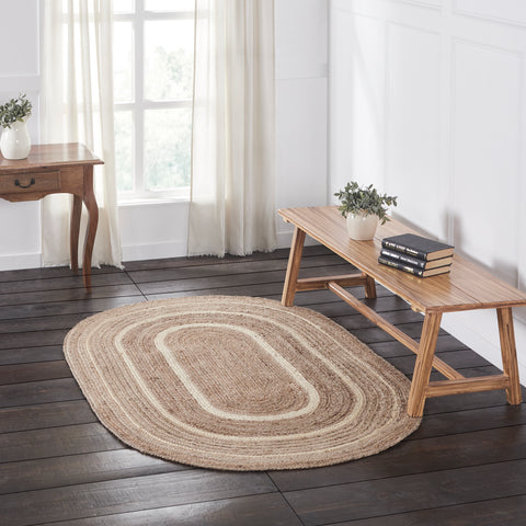 Natural & Creme Jute Rug Oval w/ Pad 48x72