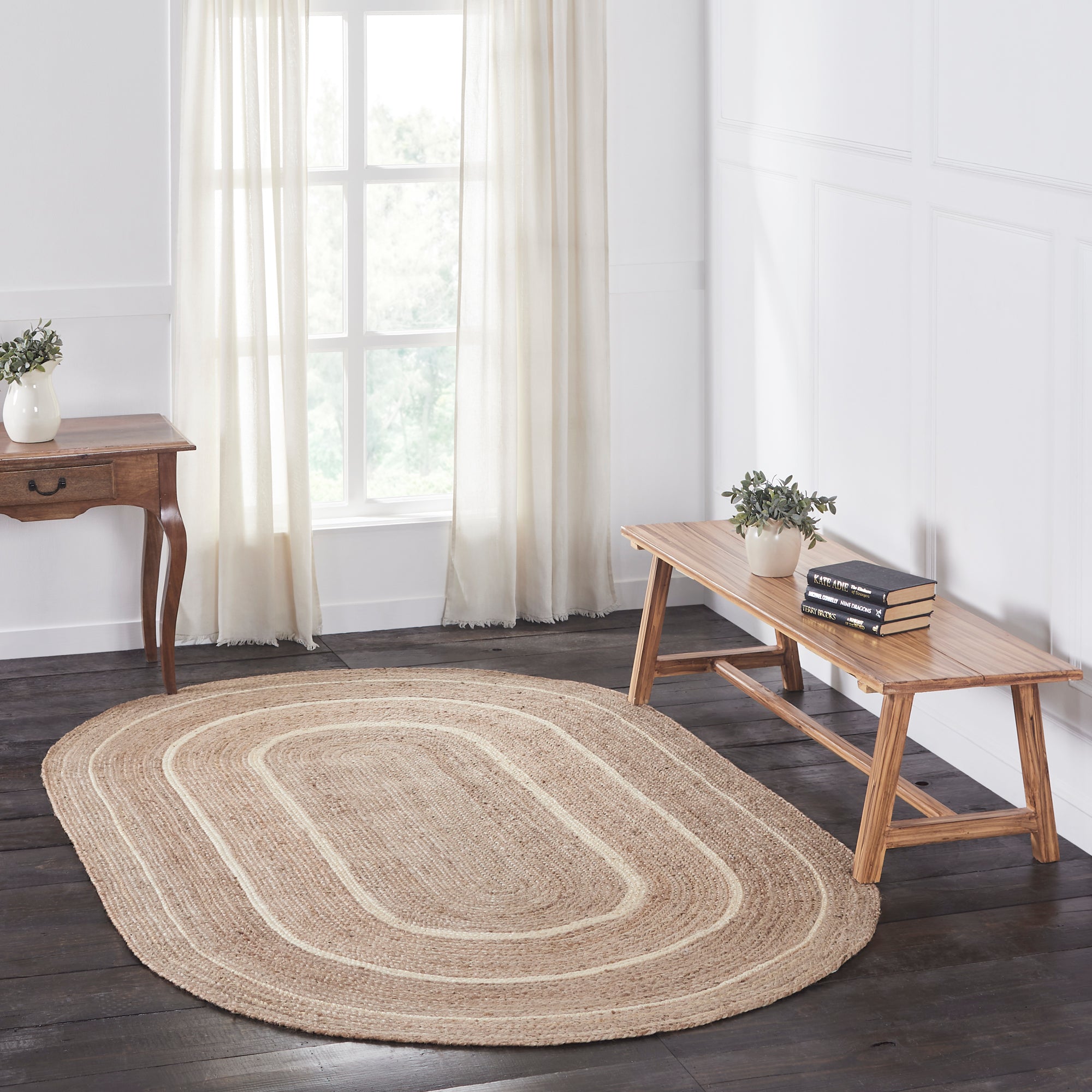 Natural & Creme Jute Rug Oval w/ Pad 60x96 - Allysons Place