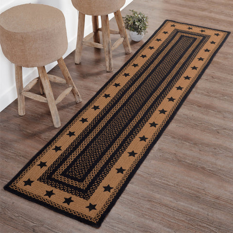 Farmhouse Star Jute Rug Runner 24x96 – Primitive Country Hallway Rug