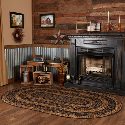 Black & Tan Jute Rug Oval 60x96