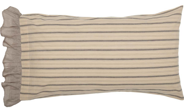 Sawyer Mill Charcoal Stripe Ruffled King Pillow Case Set of 2 21x40