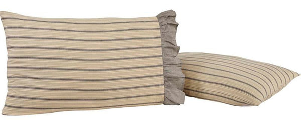 Sawyer Mill Pillow Case Set, dark crème and charcoal grey grain sack stripes, Primitive Country Farmhouse Pillow Bedding Home Decor & Accessories.