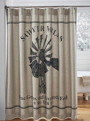 Sawyer Mill Shower Curtain, Primitive Country Farmhouse Bathroom Home Decor & Accessories.