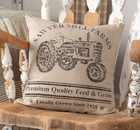 Sawyer Mill Charcoal Tractor Pillow 18x18 Primitive Country Farmhouse Bedding Home Decor