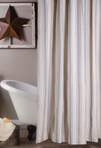 Grain Sack Stripe Shower Curtain, Primitive Country Farmhouse Bath Decor