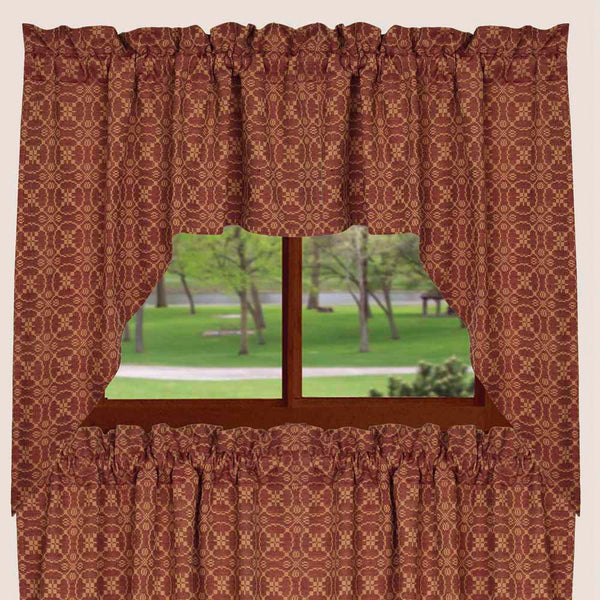 Marshfield Jacquard Swag Barn Red 72x36 – Lined Cotton Swag Set