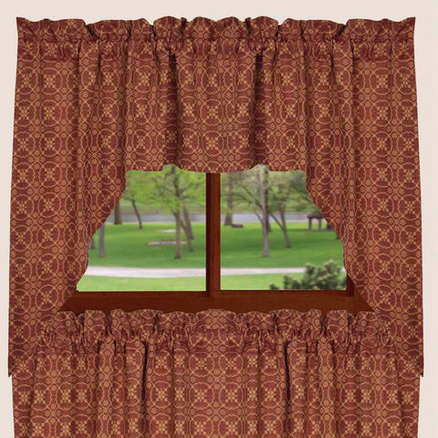 Marshfield Jacquard Swag Barn Red 72x36 – Lined Cotton Swag Set