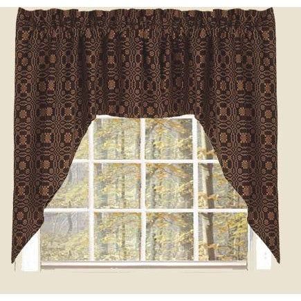 Lover's Knot Jacquard Swag features a woven interpretation of the Celtic lover's knot. This beautiful black & mustard offers a timeless pattern for your country primitive home.