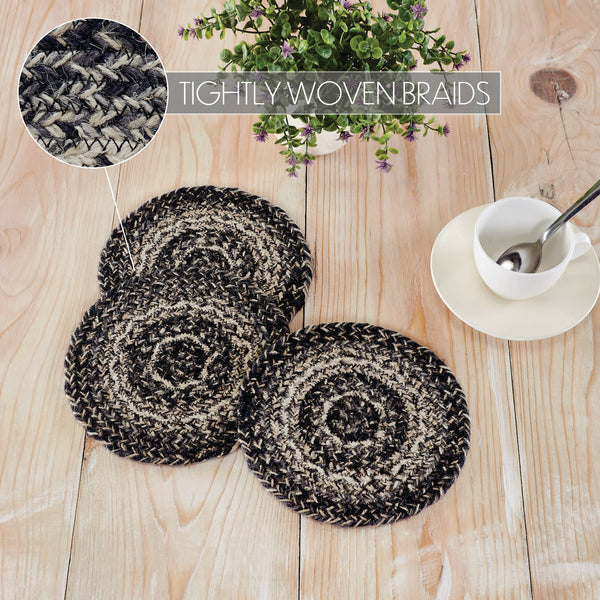 Sawyer Mill Black White Jute Trivet 8 inch Diameter Set of 3