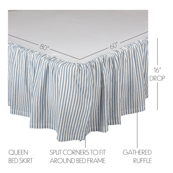 Sawyer Mill Blue Ticking Stripe Queen Bed Skirt 60x80x16