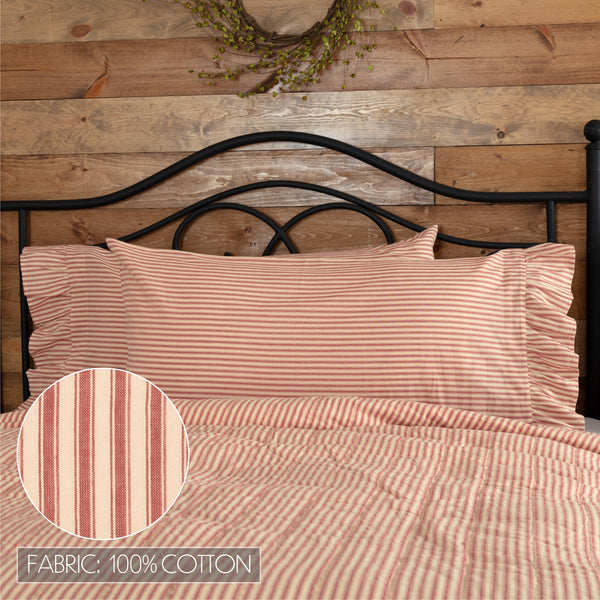 Sawyer Mill Red Ticking Stripe King Pillow Case Set of 2 21x40