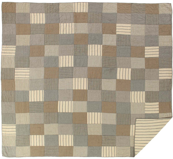 Sawyer Mill Charcoal King Quilt 105Wx95L, ash grey, creme, and black, Primitive Country Farmhouse Bedding