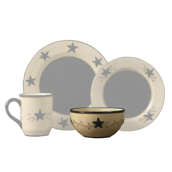 Enjoy your mornings even more with the Star Vine Cereal Bowls! They are hand sponge-painted with a crackled wheat background. Featuring a black band on the rim, they are accented with embossed black stars & a berry vine motif! Functional and pretty!