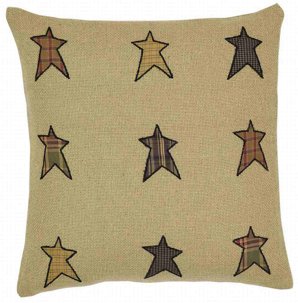 Stratton Applique Star Pillow 16x16, Filled, Natural, Red-Orange, Country Black, Primitive Country Farmhouse Bedding Home Decor.