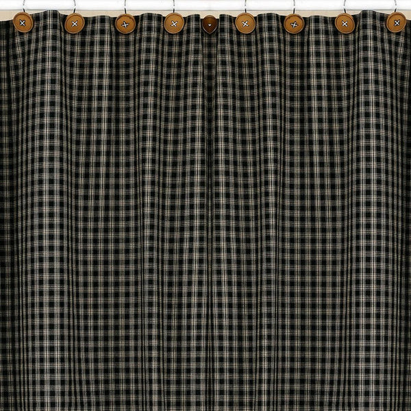 This charming Sturbridge Shower Curtain is the perfect accent for your country bathroom decor! The deep black & warm tan combine to offer a simple yet elegant checkerboard pattern, while the "button" hooks add character! Country charming!!  Colors: Black & Farmhouse Tan
