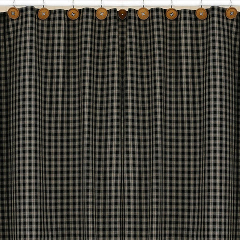 This charming Sturbridge Shower Curtain is the perfect accent for your country bathroom decor! The deep black & warm tan combine to offer a simple yet elegant checkerboard pattern, while the "button" hooks add character! Country charming!!  Colors: Black & Farmhouse Tan