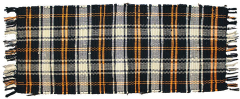 Primitive Fall Plaid Blk Table Runner (set of 2) features a plaid chindi design in orange, black and cream. Runners made of durable cotton that offers lasting quality.
