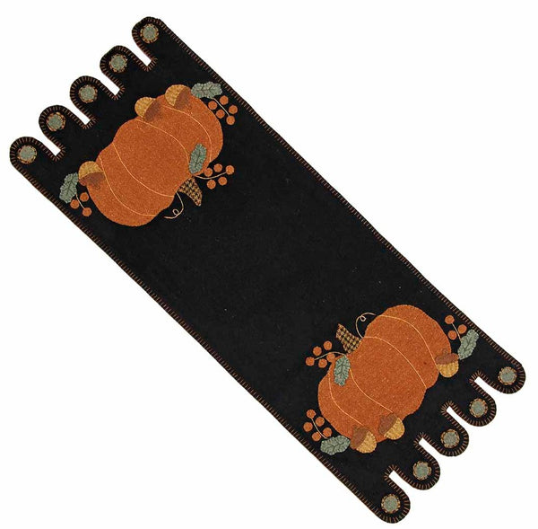 Pumpkin & Acorns Table Runner features an applique pumpkin surronded by acorns.  Fall Decor. Primitive Country Farmhouse