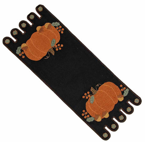 Pumpkin & Acorns Table Runner features an applique pumpkin surronded by acorns.  Fall Decor. Primitive Country Farmhouse