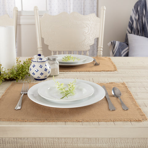 Burlap Natural Placemat Set of 6 Fringed 12x18