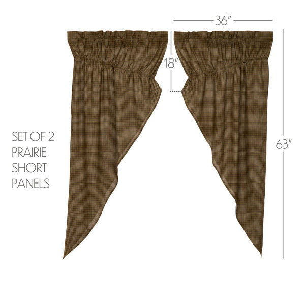 Tea Cabin Green Plaid Prairie Short Panel Curtain Set of 2 63x36x18