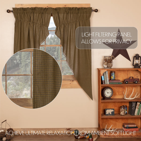 Tea Cabin Green Plaid Prairie Short Panel Curtain Set of 2 63x36x18