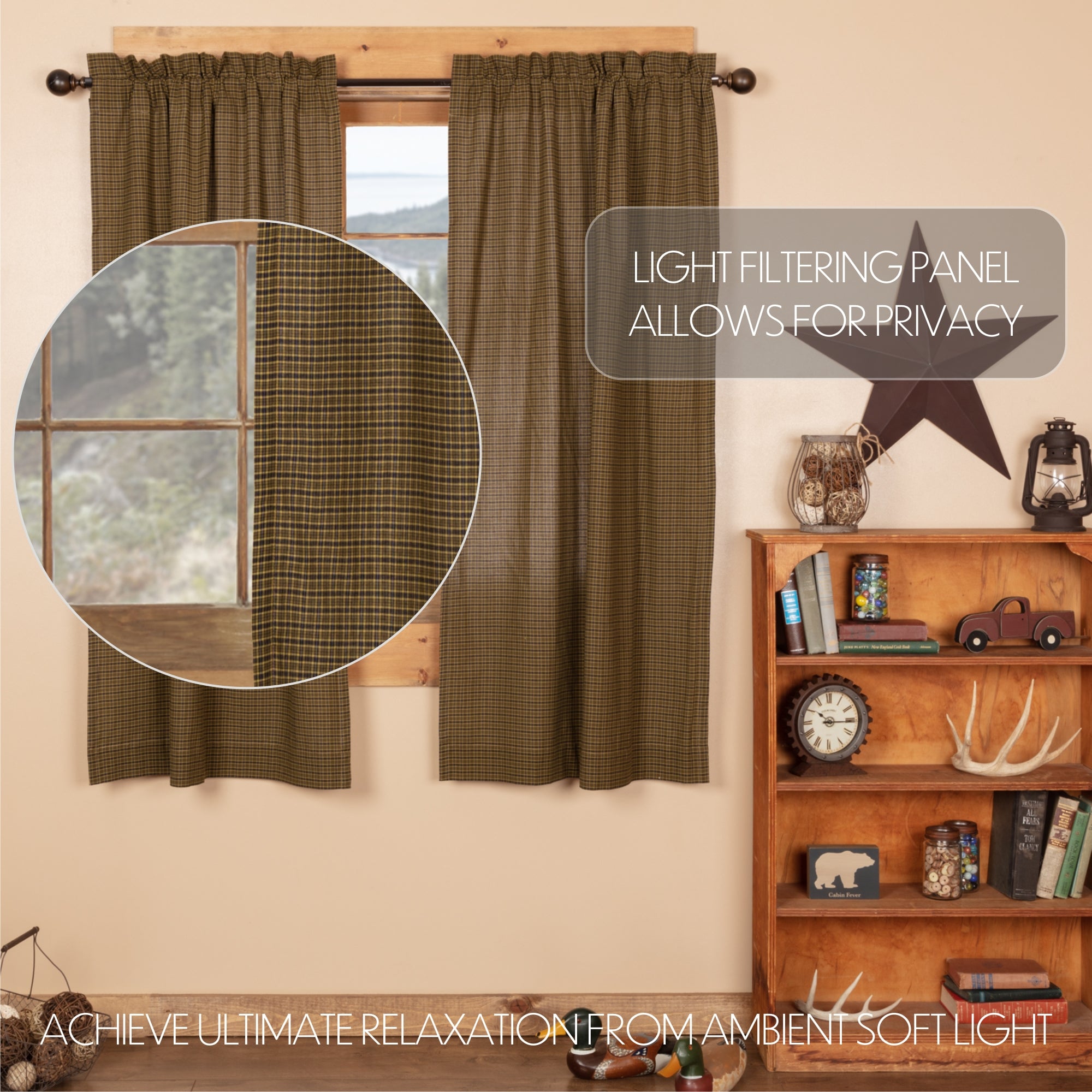 Tea Cabin Green Plaid Short Panel Set of 2 63x36, image size:2000x2000