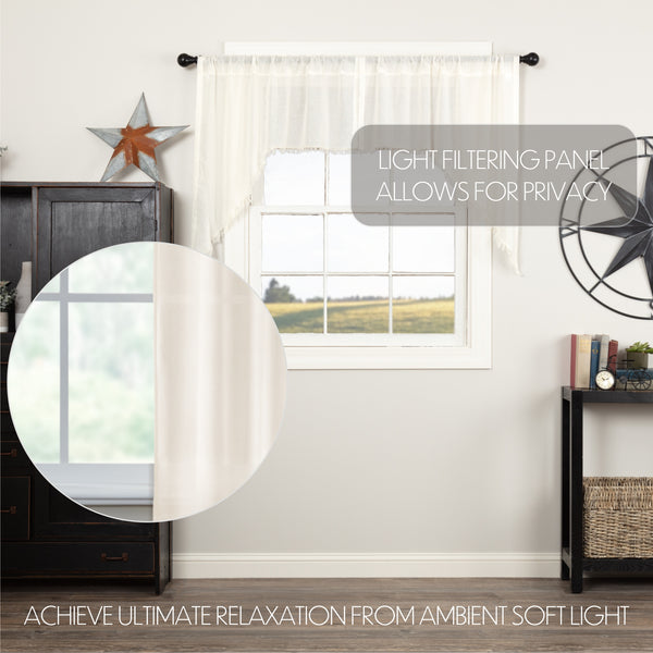 Tobacco Cloth Antique White Swag Fringed Set of 2 36x36x16