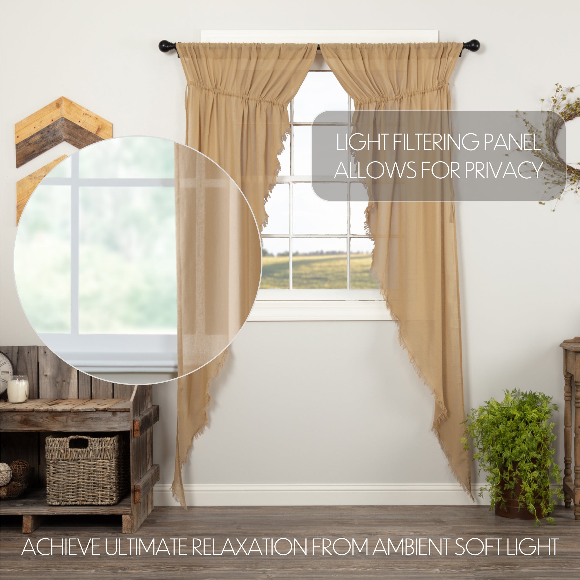 tobacco cloth prairie curtains Tobacco Cloth Fringed Long Prairie Panel Khaki