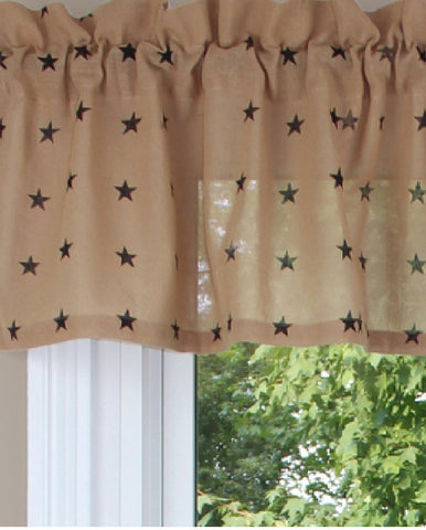 Primitive Heirloom Printed Star Valance in nutmeg and black