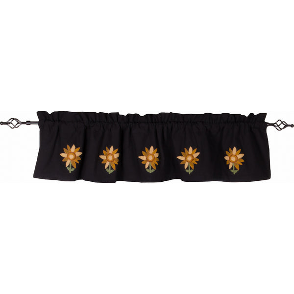 The Black Sunflower Power Valance is made of Wool - Felt Size is 72" x 15.5". Visit website for FREE s/h & discount offers. Primitive Country Farmhouse.