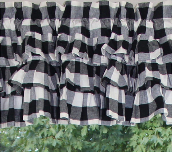 Buffalo Check Black Triple Ruffle Valance