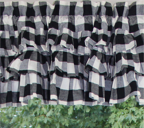 Buffalo Check Black Triple Ruffle Valance