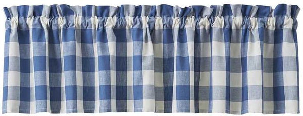 Wicklow Check Valance - China Blue - 72 in., casual and classic, this valance features large buffalo check blue and white checks. Primitive Country Farmhouse Window Treatments Curtains Home Decor
