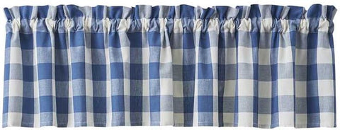 Wicklow Check Valance - China Blue - 72 in., casual and classic, this valance features large buffalo check blue and white checks. Primitive Country Farmhouse Window Treatments Curtains Home Decor