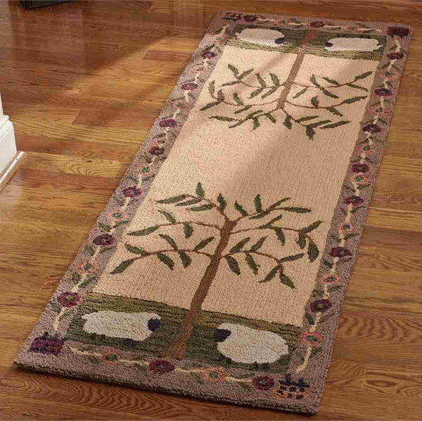 Willow Sheep Hooked Rug/Runner 24 X 72 in.