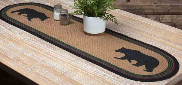 Wyatt Bear Jute Oval Runner 48 in.Bear, Tan, Green, Black, Jute, Runner, Table Primitive Country Farmhouse Home Decor & Accessories. 