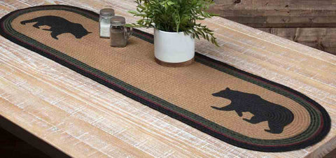 Wyatt Bear Jute Oval Runner 48 in.Bear, Tan, Green, Black, Jute, Runner, Table Primitive Country Farmhouse Home Decor & Accessories. 