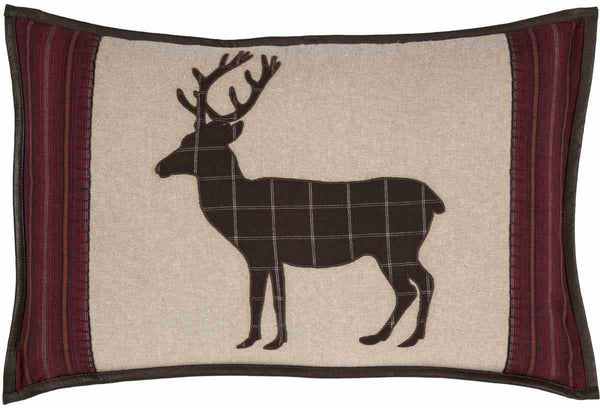 Wyatt Deer Applique Pillow, Deer, Plaid, Leather, Red, Tan, Brown, Primitive Country Farmhouse Pillow Bedding Home Decor & Accessories.